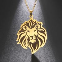 Collier Myshape Carte d'Afrique Lion Crinière Roi de la Jungle Bijoux Tribaux Égyptiens Pendentif Animal en Acier Inoxydable