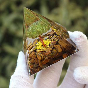 <b>Crystal</b> Epoxy Pyramid Resin Ornament With <b>Tree</b> And Stones Desk Office Decor Feng Shui Design Single Piece Package - Product Image 3