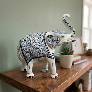Handcrafted Blue Pottery Aluminum <b>Elephant</b> Statue | Art Deco Animal Decorative Home Figurine | Indian Art <b>Gift</b> | Tabletop - Product Image 3