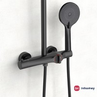 Ensemble de douche thermostatique moderne noir mat avec robinet de douche noir et système de douche pluie rond de 10 pouces