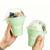 Gobelets à crème glacée biodégradables sur mesure, contenants à dessert biodégradables personnalisés avec couvercles en dôme (vente en gros).