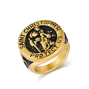 Saint Christopher Titanium Steel <b>Ring</b> For Men Cross Design Black Gold Silver Color Street Hip Hop Jewelry Gift - Product Image 5