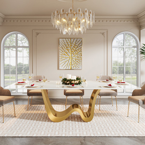 Tribesigns Modern 200cm <strong>High</strong>-<strong>end</strong> Luxury Slate Rectangular Marble Top <strong>Dining</strong> <strong>Table</strong> 6-10 Seaters with Golden Stainless Steel Base - Product Image 1