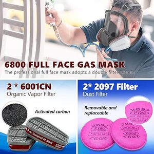 หน้ากากกันแก๊สซิลิโคน 6800 แบบเต็มหน้า สำหรับพ่นสี ขัดเงา ป้องกันฝุ่น ใช้ซ้ำได้ ล้างทำความสะอาดได้ มุมมองกว้าง - Product Image 6