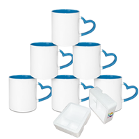 Mug intérieur de couleur par sublimation de 11oz avec poignée en forme de coeur 10 couleurs pour impression par transfert thermique DIY