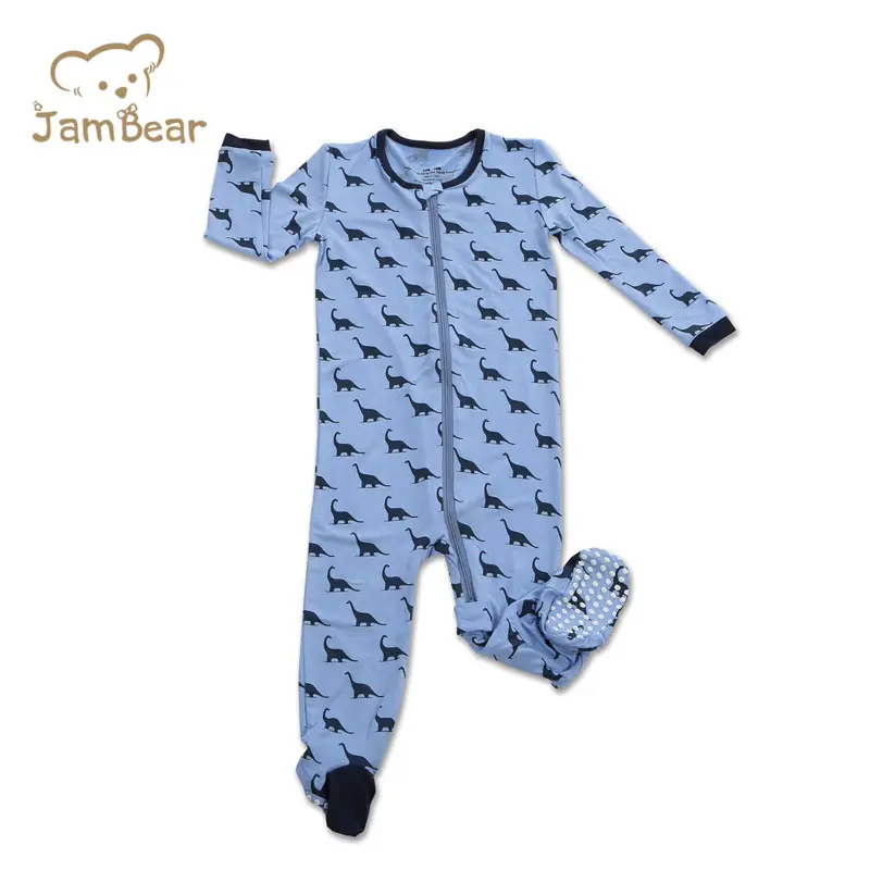 JamBear ชุดนอนเด็ก,ชุดนอนเด็กสีฟ้าจากไม้ไผ่ออแกนิกมีซิปเป็นมิตรกับสิ่งแวดล้อมชุดหมีเด็กหัดเดินแบบมีซิป