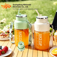 WLS-1109 Mixeur à jus portable grande capacité 1200 ml, tasse à jus rechargeable par USB avec paille pour les voyages, la salle de sport, le camping