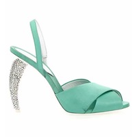 Chaussures de créateur talon personnalisé Chaussure de luxe pour femmes avec sangles croisées en satin et soie Chaussure sandale populaire pour femmes avec talon en diamant