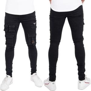 Nouvelle Arrivée Jean Cargo Tactique Noir à Fermeture Éclair et Boucles, Coupe Skinny, Multi-Poches, pour Homme, Style Streetwear - Product Image 1