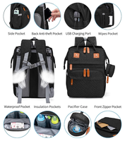 Sac à dos à langer grande capacité 19 poches avec chargement USB, porte-biberons isothermes, imperméable en tissu Oxford, sac de maman personnalisable