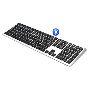Teclado inalámbrico ergonómico de tamaño completo de modo dual, teclado <span class=keywords><strong>Bluetooth</strong></span> recargable de diseño curvo con teclado numérico para escritorio - Product Image 1