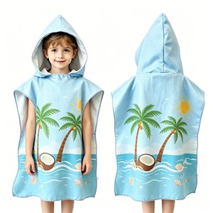 Serviettes <span class=keywords><strong>de</strong></span> <span class=keywords><strong>plage</strong></span> poncho pour enfants avec impression par transfert thermique personnalisée, tissu éponge doux et respirant, haute absorption, serviette à capuche pour enfants - Product Image 1