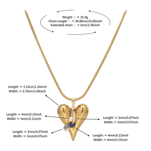 Colgante de Corazón Dorado con Cristal de Cianita Azul, Joyería Elegante, Collar con Cadena de Serpiente Chapada en Oro de 18K - Product Image 6