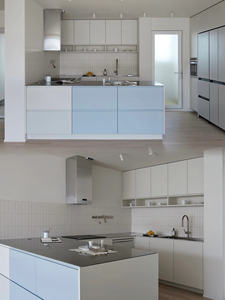 Gabinetes de <span class=keywords><strong>Cocina</strong></span> Estilo <span class=keywords><strong>Bauhaus</strong></span> con Gabinetes de Pared y Diseño de Encimera Integrada de Acero Inoxidable. - Product Image 5