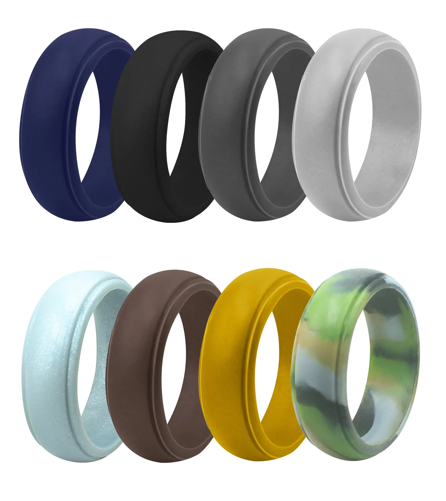 Men's Silicone Ring, Step Edge Rubber Wedding Band, 8mm Wide, 2.5mm Thick