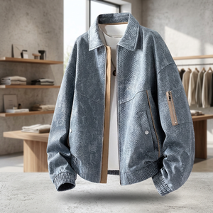 ANSZKTN M-8XL Coated American-style <b>Denim</b> Lapel Bomber <b>Jacket</b> <b>Men</b> Streetwear Heart Pattern Zipper Closure 100% Polyester 2025 - Product Image 3