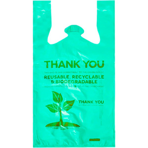 Sac en plastique recyclable à soufflets latéraux, écologique, compostable, imprimé en héliogravure, blanc, pour supermarché, courses, sac poubelle de remerciement - Product Image 1
