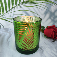 Bougeoirs en verre à gravure laser 20oz feuille de palmier vert résistant à la chaleur