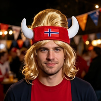 Chapeau cornu viking norvégien HLC avec perruque blonde, coiffe de fête drapeau national norvégien, cosplay, pour supporters de football mondial Halandy