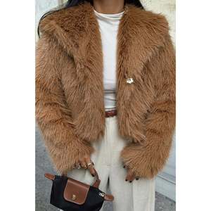Manteau en fourrure de vison beige, extérieur en laine, simple boutonnage, fermeture éclair, rembourrage en coton, imprimé animal, coque en laine tissée, ceinture - Product Image 4