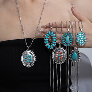 В западном стиле длинная цепочка бирюзовый камень крест очарование Кончо кулон ожерелье - Product Image 2