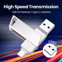 Flash Drive USB 3.0 OTG Kecepatan Tinggi 256GB Desain Putar Logam Tipe-C & USB-A