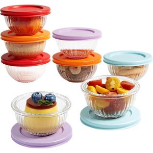 Factory 5pcs Hot Sale Eco Friendly Round Home Decor Clear Heat Resistant With Lid Fruit Salad Food Glass Bowl <b>Set</b> - Product Image 1