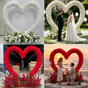Promise Red Rose Heart Arch Prop For Valentine'S Day Proposal Decor Romantic Dreamy Handmade PE Foam <b>Artificial</b> <b>Flowers</b> - Product Image 2