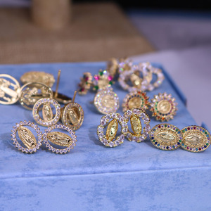 EC1812-<span class=keywords><strong>Mini</strong></span> <span class=keywords><strong>pendientes</strong></span> de oro de 18k con zirconia cúbica, joyería fina con incrustaciones de Diamante, para Madre María, Virgen de Guadalupe, san Benito - Product Image 6