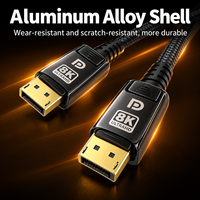 Kabel DP ke DP 8K Baru, Display Port Male 8K 60Hz HDR, Kabel Video Berbahan Nilon Kepang dan Aluminium Alloy untuk Monitor Gaming, PC Desktop