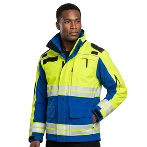 Chaqueta de Trabajo de Alta Visibilidad Unisex, Poliéster, Impermeable, Resistente al Viento, Reflectante, de Seguridad, Azul Verde Lima - Product Image 6