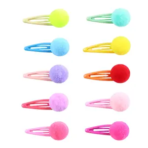 10 miếng trên bộ clip tóc đầy màu sắc Pompom bóng bé gái dễ thương POM poms Phụ kiện tóc Clip