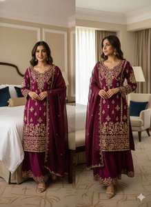 Conjunto de Ropa Étnica India de Lujo, Top, Pantalón Plazzo y Dupatta, Ideal para Bodas y Fiestas, Material FENDY Antiarrugas, Marca TENNECY - Product Image 4