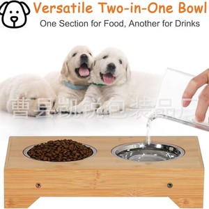 Comedero elevado de madera para mascotas con soporte doble para gatos y perros, con tazones para comida y agua - Product Image 5