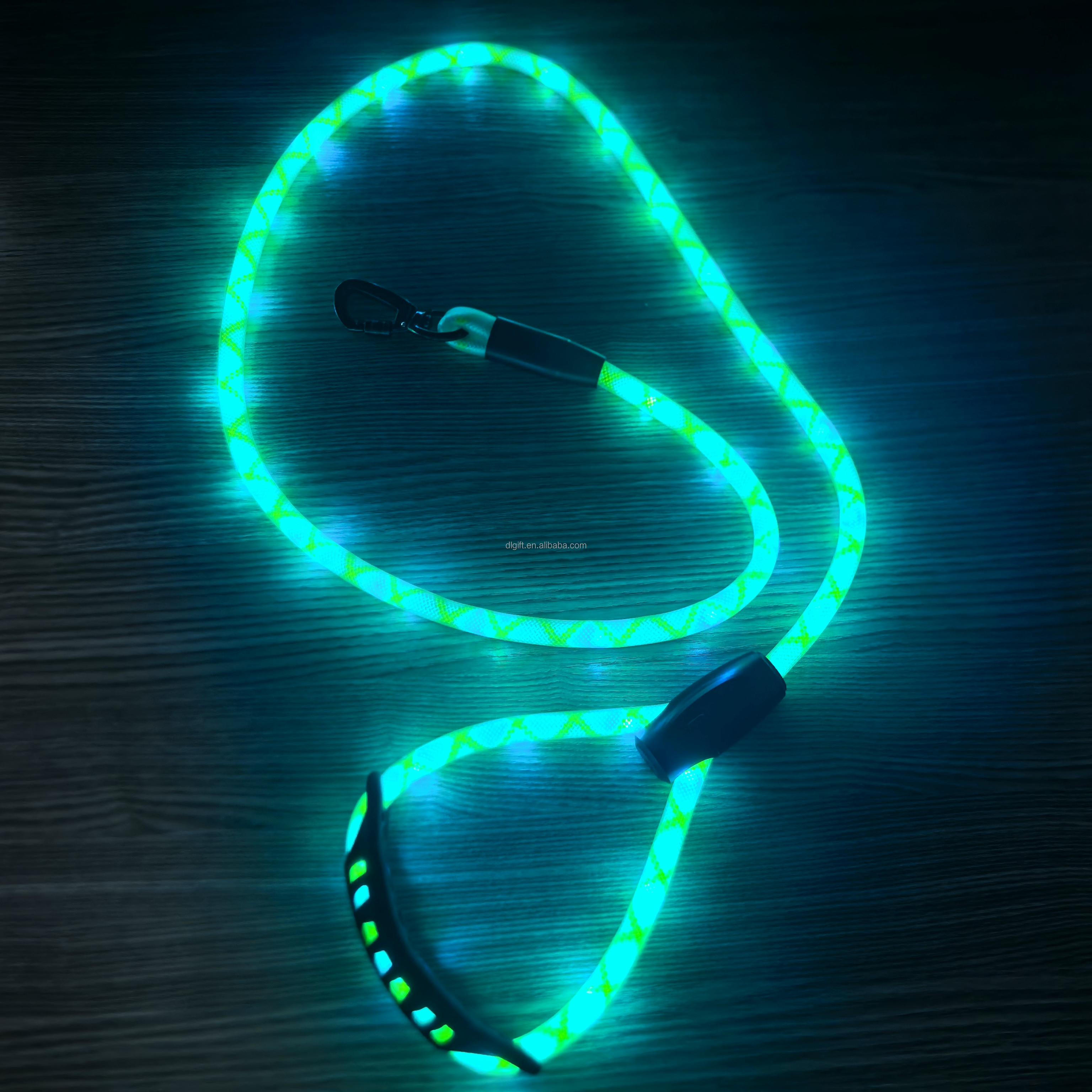 USB Charging LED Dog Collar Luminous Pull Strap Outdoor Walk Pet Lead Silicone Nylon Waterproof Material Simple Style Lights