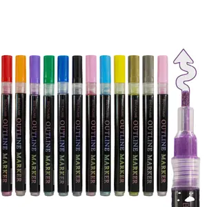 Profil métallique 24 couleurs Double Line Outline Pen avec prix de gros Surligneur marqueur et meilleur marqueur surligneur