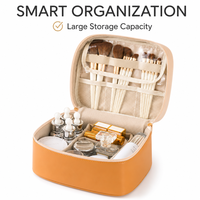Sac à cosmétiques de grande capacité, en cuir PU de qualité supérieure, étanche, organiseur de maquillage de voyage avec poignée portable