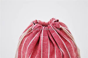 12x15 Inches Natural <b>Linen</b> Bread Drawstring <b>Bag</b> Red Strip Reusable Cotton <b>Linen</b> Food Storage Recyclable Feature - Product Image 3