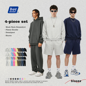 Set di 4 Pezzi Streetwear all'Ingrosso, Felpa con Collo Alto e Pantaloncini Coordinati Personalizzati per <span class=keywords><strong>Uomo</strong></span> - Product Image 1