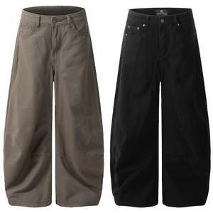 Pantalon homme plissé déstructuré style rétro américain, coupe courbée, poids moyen, teint uni, écologique, style urbain, polyester/coton - Product Image 2