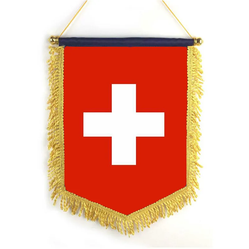 Sunshine sport and club use exchange Hanging flag with custom logo on satin fabric banner exchange flag pennant