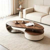 Nouvelle table basse scandinave moderne en forme de feuille, créative et unique, avec plateau en bois de noyer et structure en acier, pour un intérieur non conventionnel