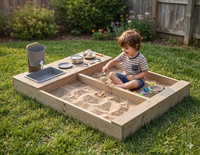 Bac à sable extérieur en bois écologique certifié FSC avec cuisine de jeu intégrée, grand bac à sable pour enfants avec robinet d'eau réel et protection UPF 50+