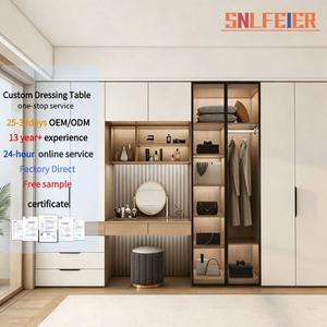 Armario de Lujo Personalizado al por Mayor <span class=keywords><strong>Directo</strong></span> de Fábrica con Tocador <span class=keywords><strong>y</strong></span> Espejo de Madera Maciza, Mueble de Dormitorio de Estilo Moderno - Product Image 1