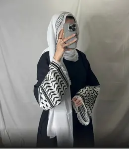 Вышивка Kefiyyeh 2024 морщинистый мягкий креп Рамадан кисточка Дубай Абая женское мусульманское платье скромная Исламская одежда