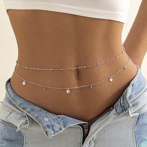 Women's Sexy Turquoise <b>Waist</b> <b>Chain</b> <b>Silver</b> Double Layer Body Jewelry Beach Vacation Accessory - Product Image 1