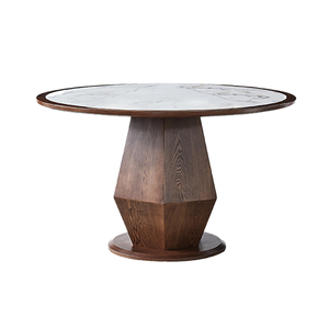 Mesa de comedor redonda de madera maciza, marco de madera de Fresno moderno y sencillo para el hogar, mesa de comedor con placa de roca con acabado brillante - Product Image 6