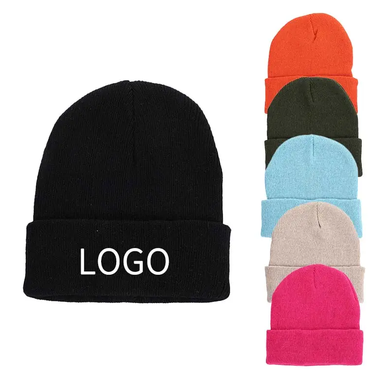 Unisex OEM ODM logotipo personalizado diseñado liso 100% acrílico tejido bordado gorras cálido gorro de invierno