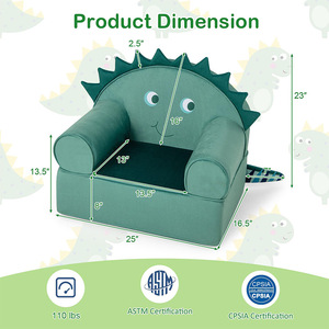 Fauteuil pliable en forme de dinosaure pour enfants, avec poignées et coussin moelleux, pour les tout-petits de 2 ans et plus. - Product Image 5