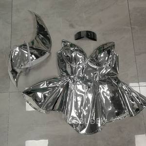 Mini-robe tutu argentée laser pour femme, danseuse, spectacle sur scène, cosplay, <span class=keywords><strong>en</strong></span> spandex/polyester - Product Image 2